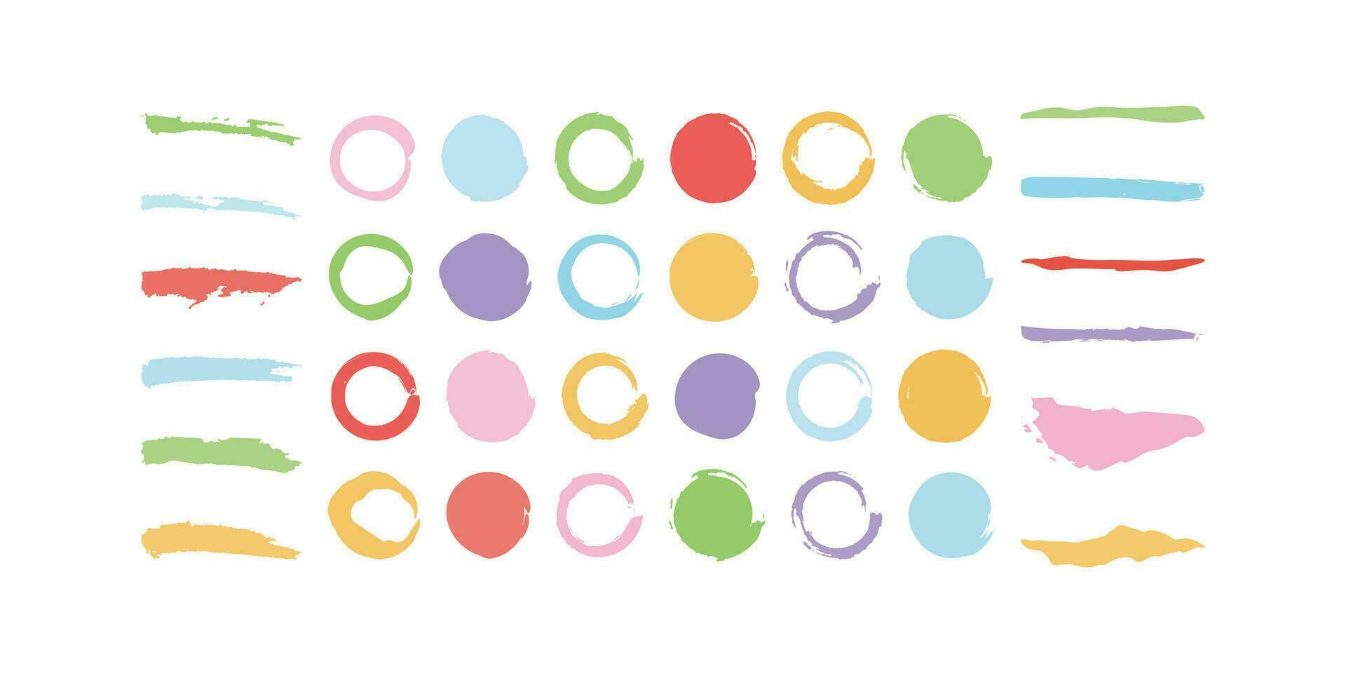 Kreis und Linien farbig texturiert Hand gezeichnet Bürste Symbol. Aquarell Symbol. Zeichen Farbe Vektor Wohnung.