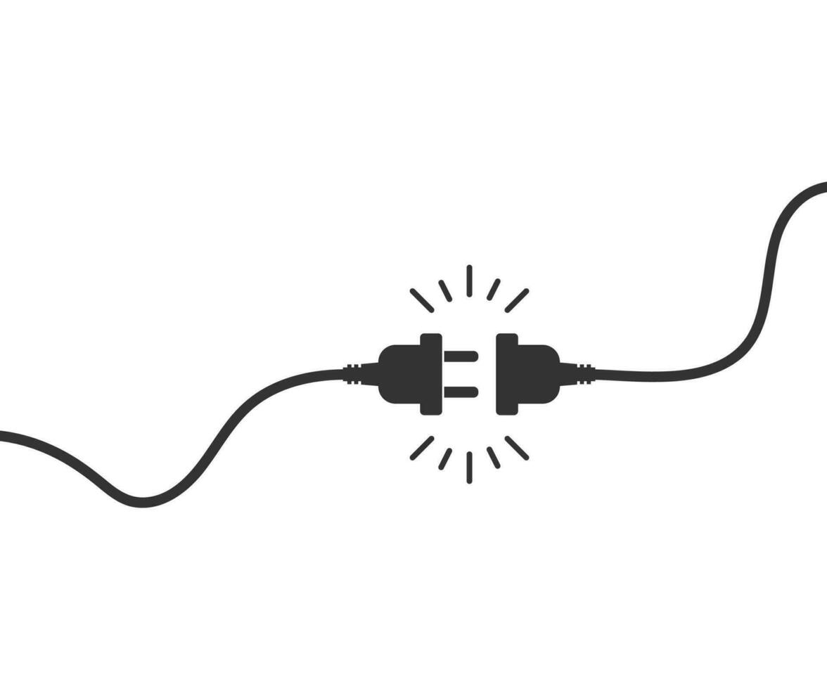 elektrisch Steckdose mit Stecker Symbol. zwei elektrisch Kabel Symbol. Zeichen Nein verbinden Vektor Wohnung.