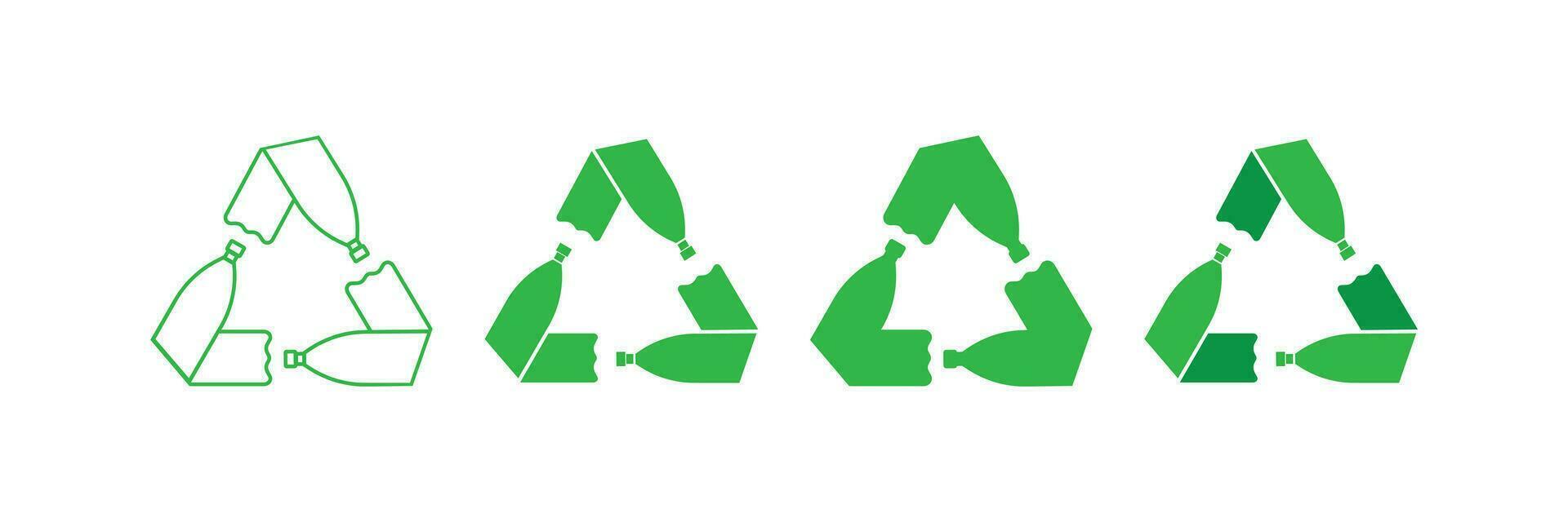 Flaschen bilden Recycling Symbol Satz. oben Wirtschaft Symbol. Zeichen Null Abfall Vektor Wohnung.