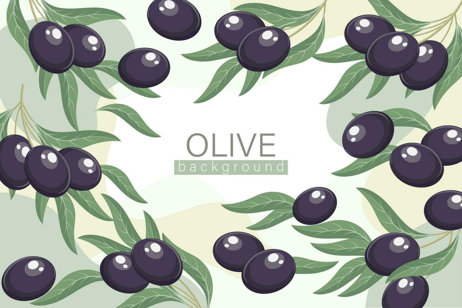 bakgrund med oliver. kosmetisk märka bakgrund, svart oliver och kvistar med löv på ett abstrakt bakgrund, vektor