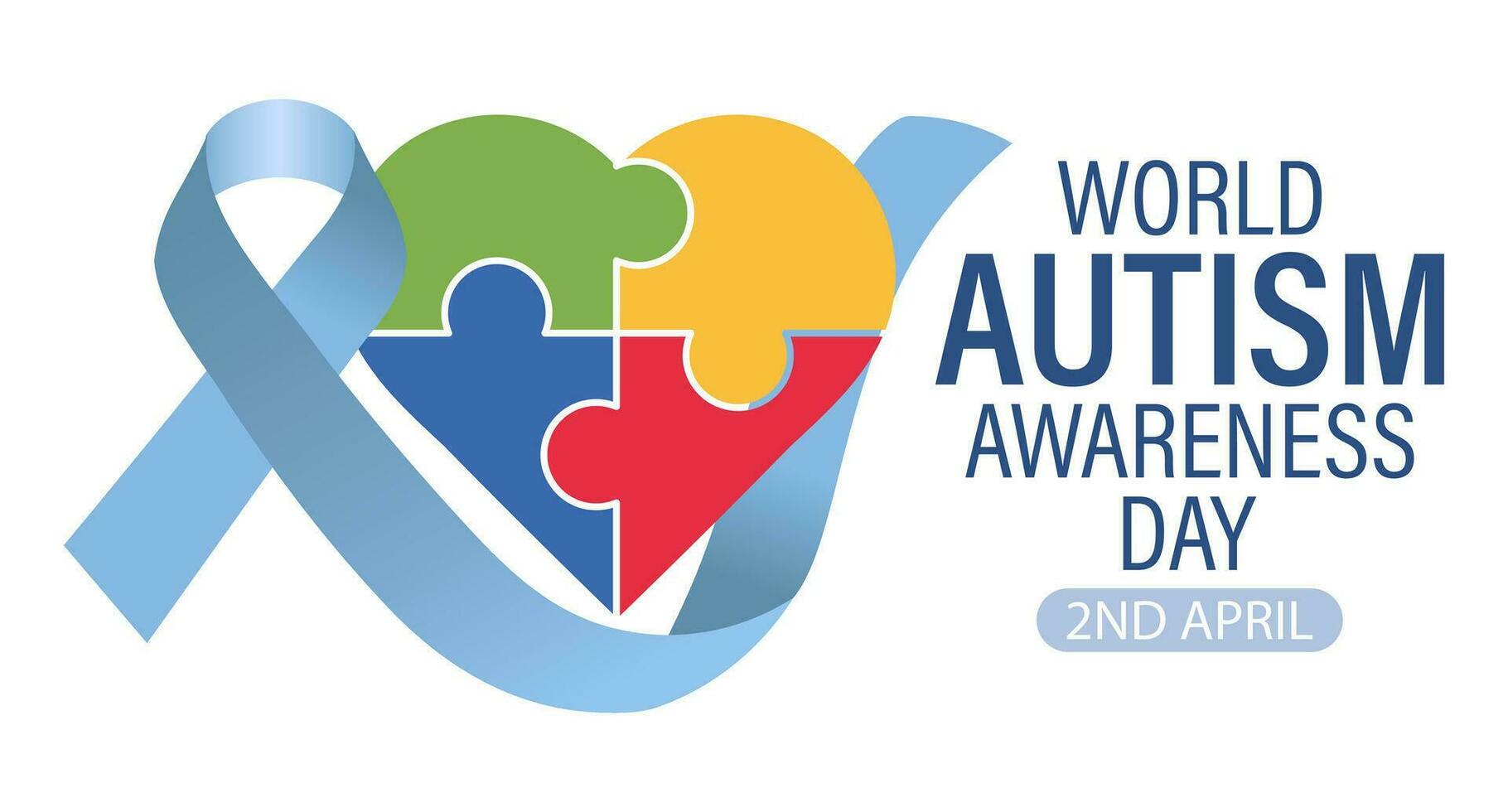 Welt Autismus Bewusstsein Tag Banner. Blau Bewusstsein Band und bunt Herz Puzzle. Poster, Vektor