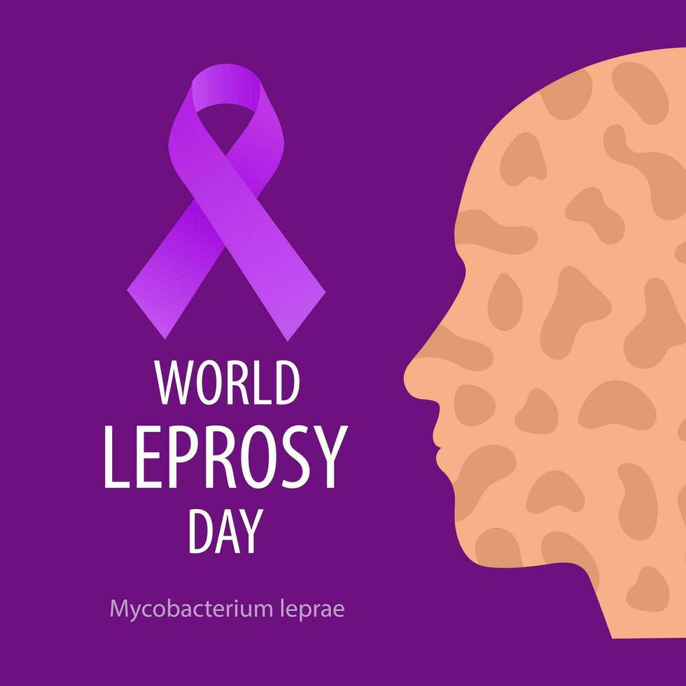 Welt Lepra Tag Banner mit Person Profil und lila Bewusstsein Schleife. Gesundheitswesen und Medizin. Vektor