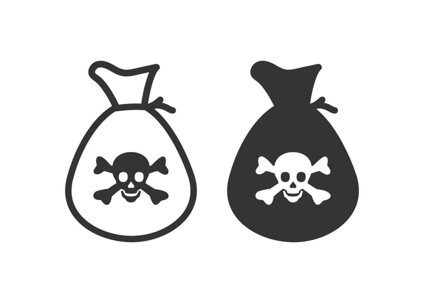 väska av skalle ikon. säck förgifta symbol. tecken toxisk vektor. vektor