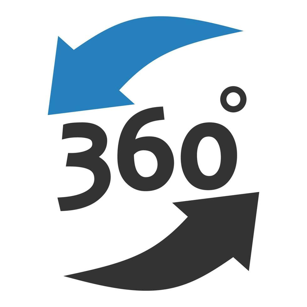 360 Grad Symbol. kreisförmig Drehung Blau und schwarz Pfeile Symbol. Zeichen um Karte Logo Vektor. vektor