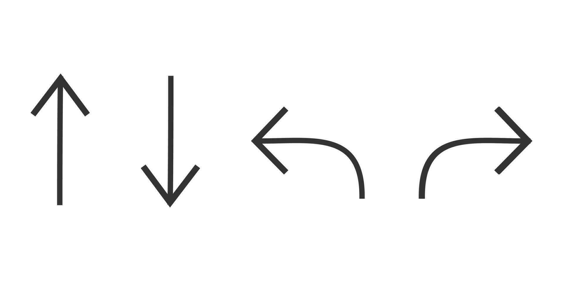 Pfeile Symbol. Zeiger gerichtet hoch, runter, links, richtig einstellen Symbol. Möglichkeit Weg Vektor. vektor