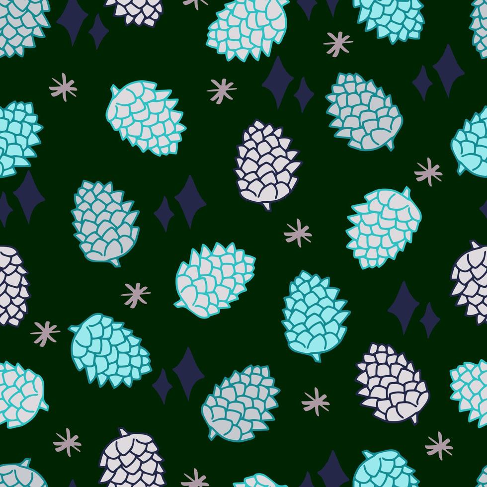 Kegel mit Sternen und Schneeflocken Vektor nahtlose Muster. Winterhintergrund für Einladungen, Grußkarten und Geschenkpapier
