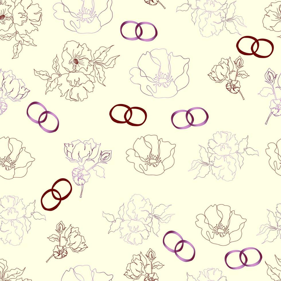 bröllop floristiska vektor sömlösa mönster med blommor och ringar. för inslagningspapper, inbjudningar och hälsningar