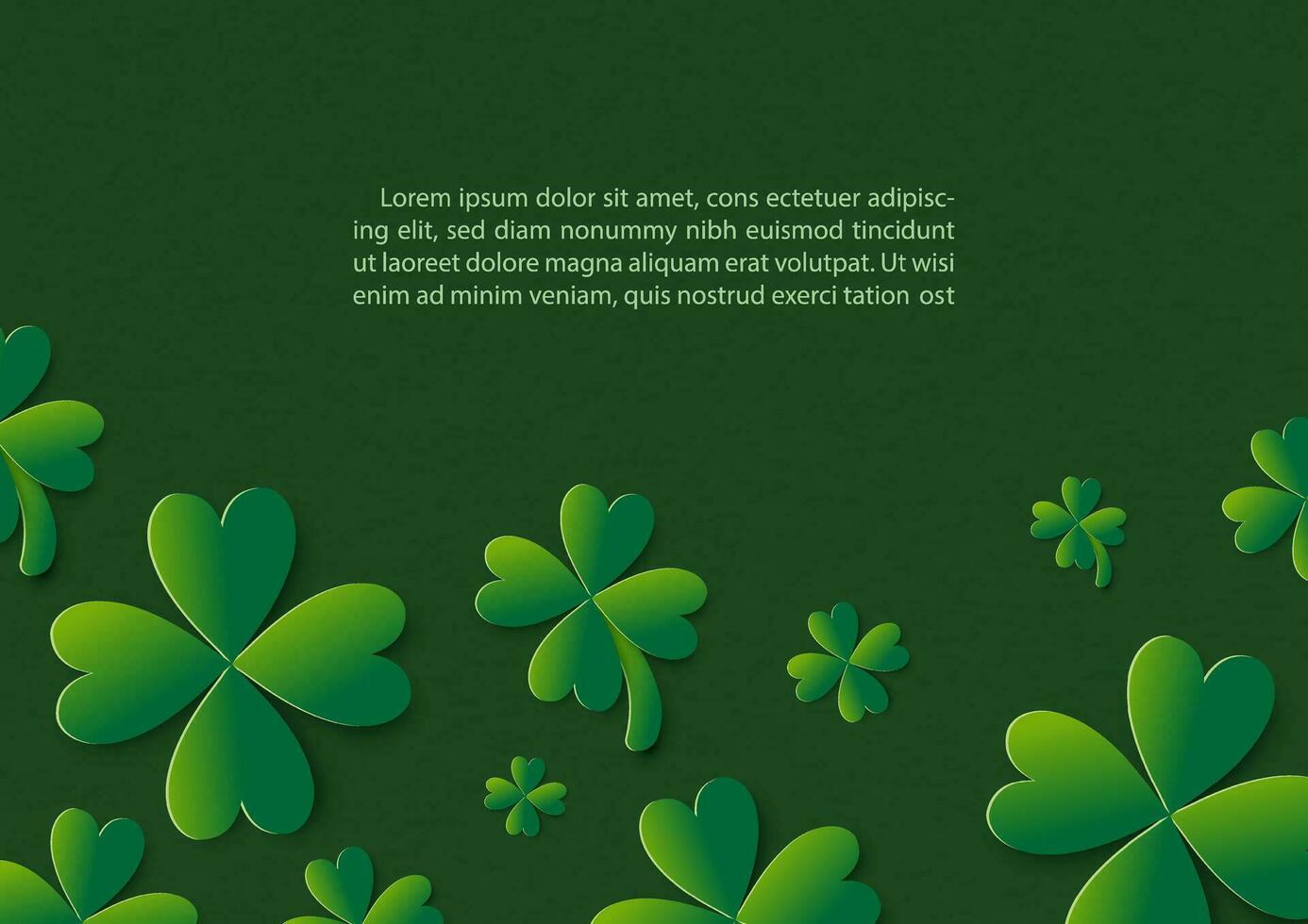 klöver löv mönster i papper skära stil med exempel texter på grön bakgrund. vektor