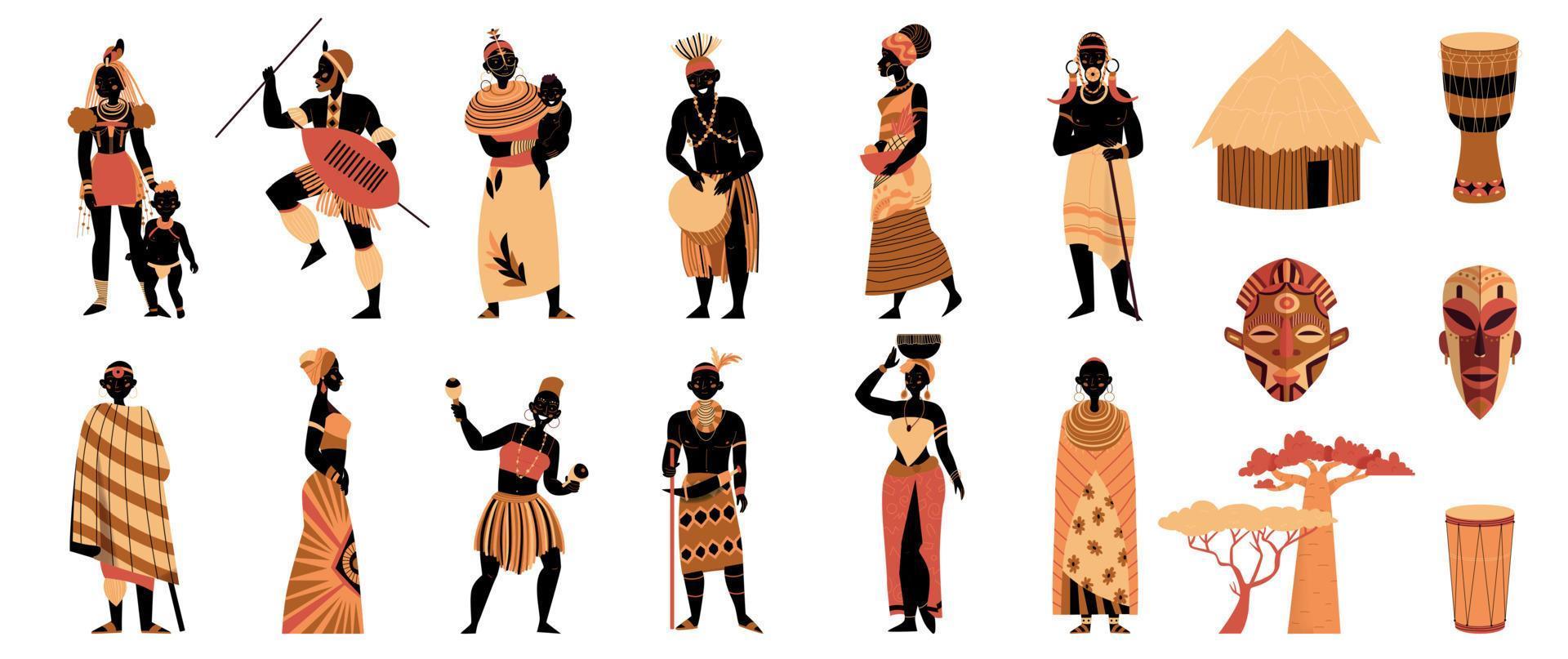 tribal afrika ikonuppsättning vektor