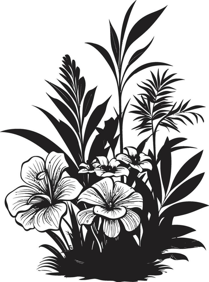 exquisit Blumen- Akzent Vektor schwarz Design tropisch Eleganz schwarz Vektor Symbol