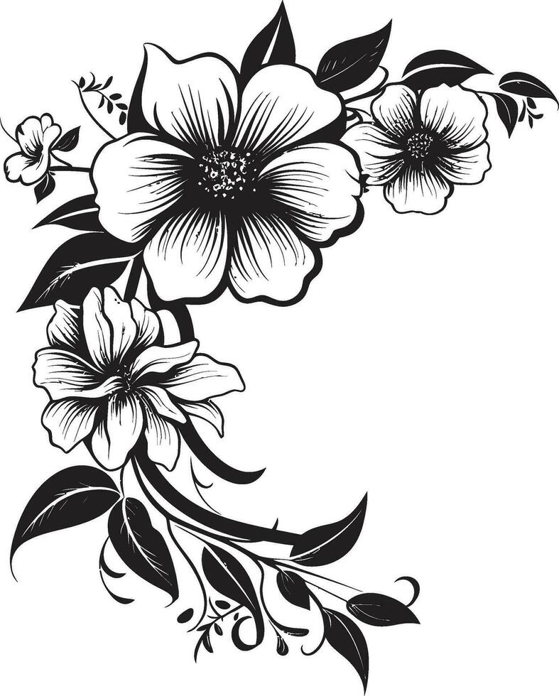 wunderlich botanisch Kante schwarz Blumen- Symbol elegant Ebenholz blühen Rahmen Vektor Design
