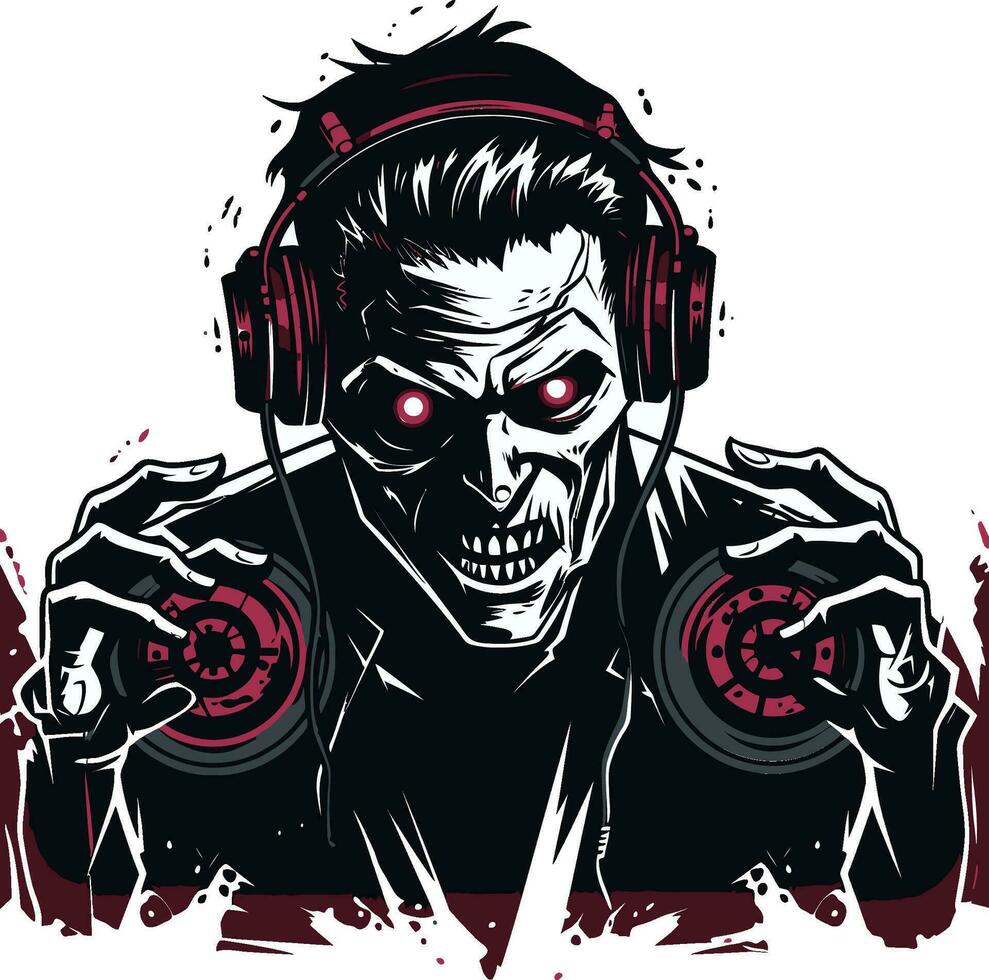 Zombie dj Resonanz Vektor Design Zombie Vinyl Auferstehung Vektor Symbol