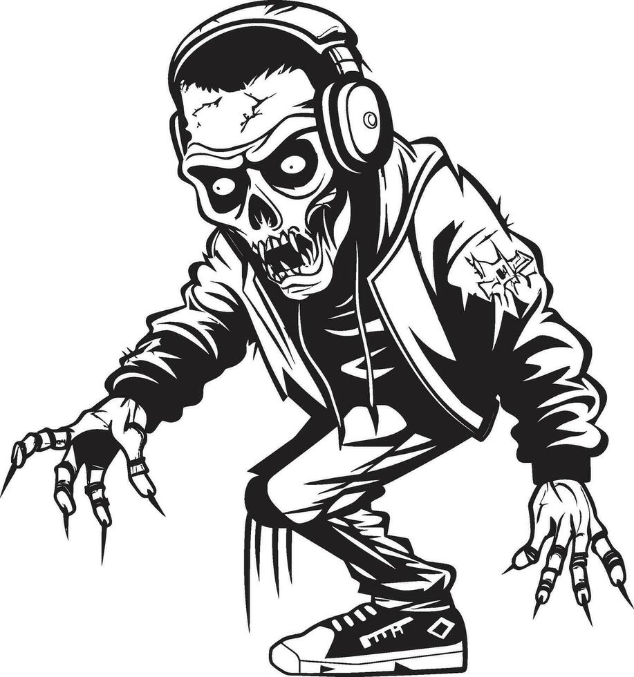 Zombie Rap Phänomen Hüfte hop Vektor unheimlich mic fallen Zombie Hüfte hop Symbol