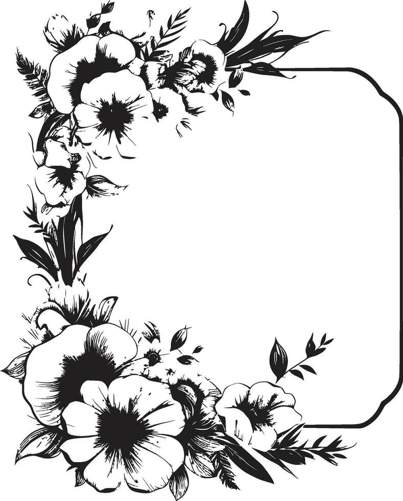 Blütenblatt verschönert Grenze schwarz Blumen- Symbol rätselhaft Ebenholz blühen umgeben Vektor Emblem