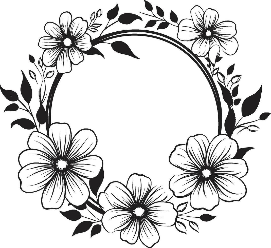 blommig glädje omfamning svart ikon utsmyckad blomma omgivande vektor ram design