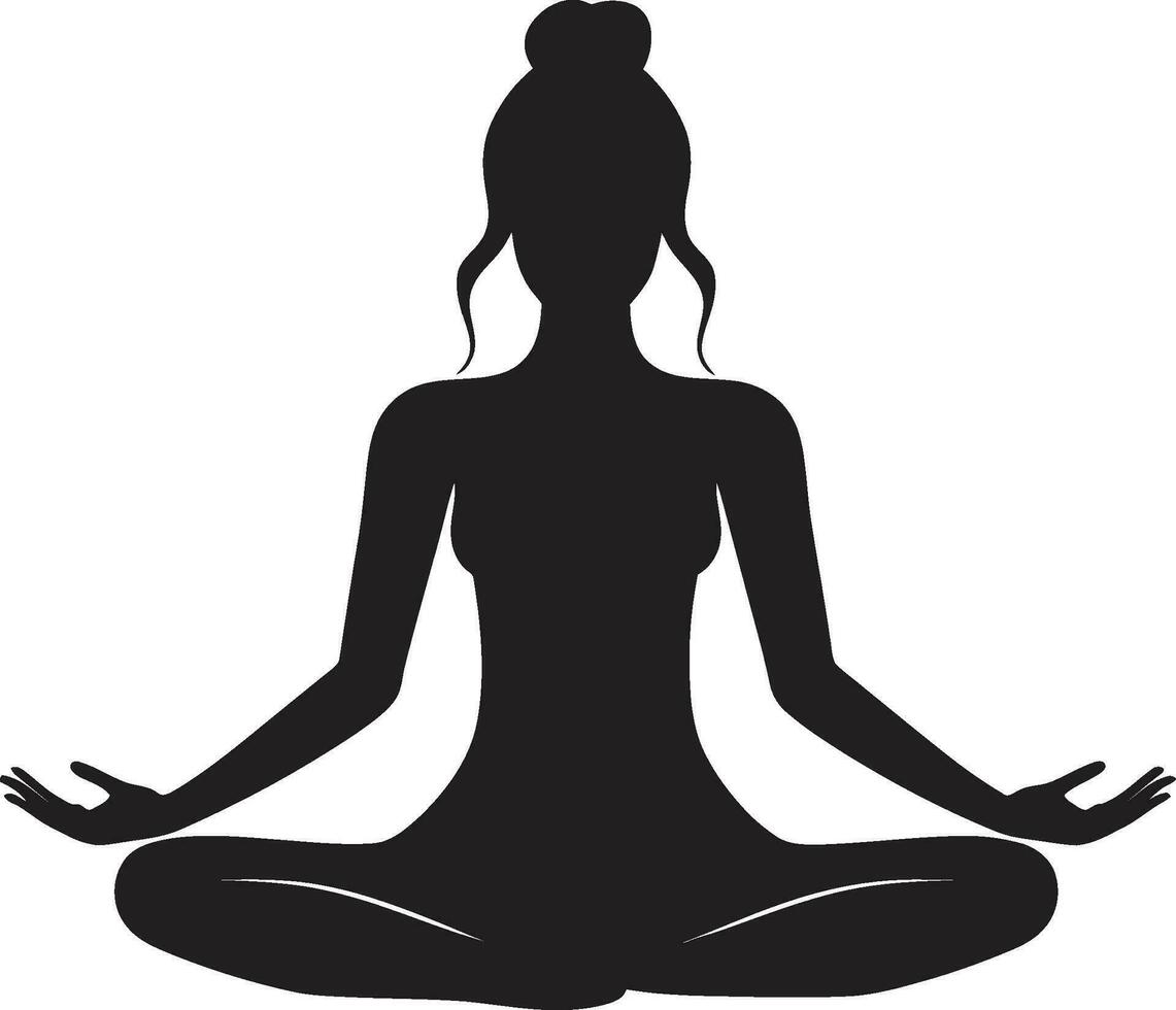 strahlend Ruhe schwarz Logo mit Yoga Frau Silhouette glückselig bindet Yoga Pose Frau Vektor Symbol