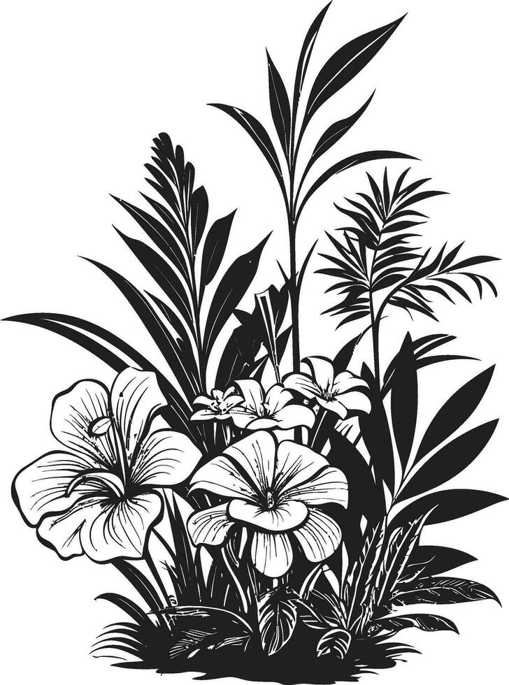 exquisit Blumen- Akzent Vektor schwarz Design tropisch Eleganz schwarz Vektor Symbol