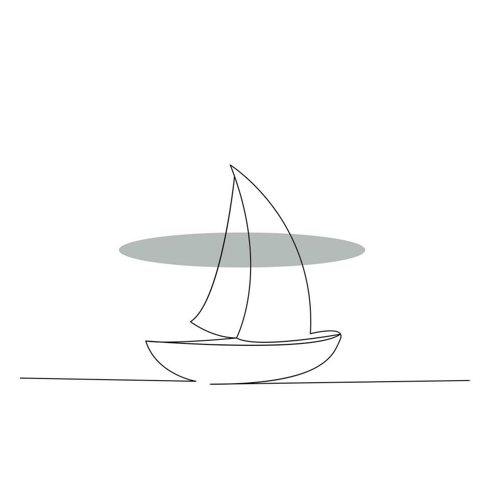 hav segelbåt kontinuerlig ett linje vektor konst teckning och illustration