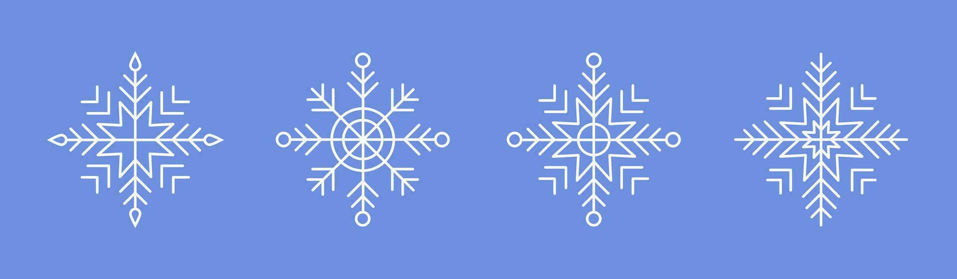 Weiß Schneeflocken auf Blau Hintergrund. editierbar Winter isoliert Symbole im Silhouette. Schnee Kristalle. einfach Linie Stil. Vektor Illustration