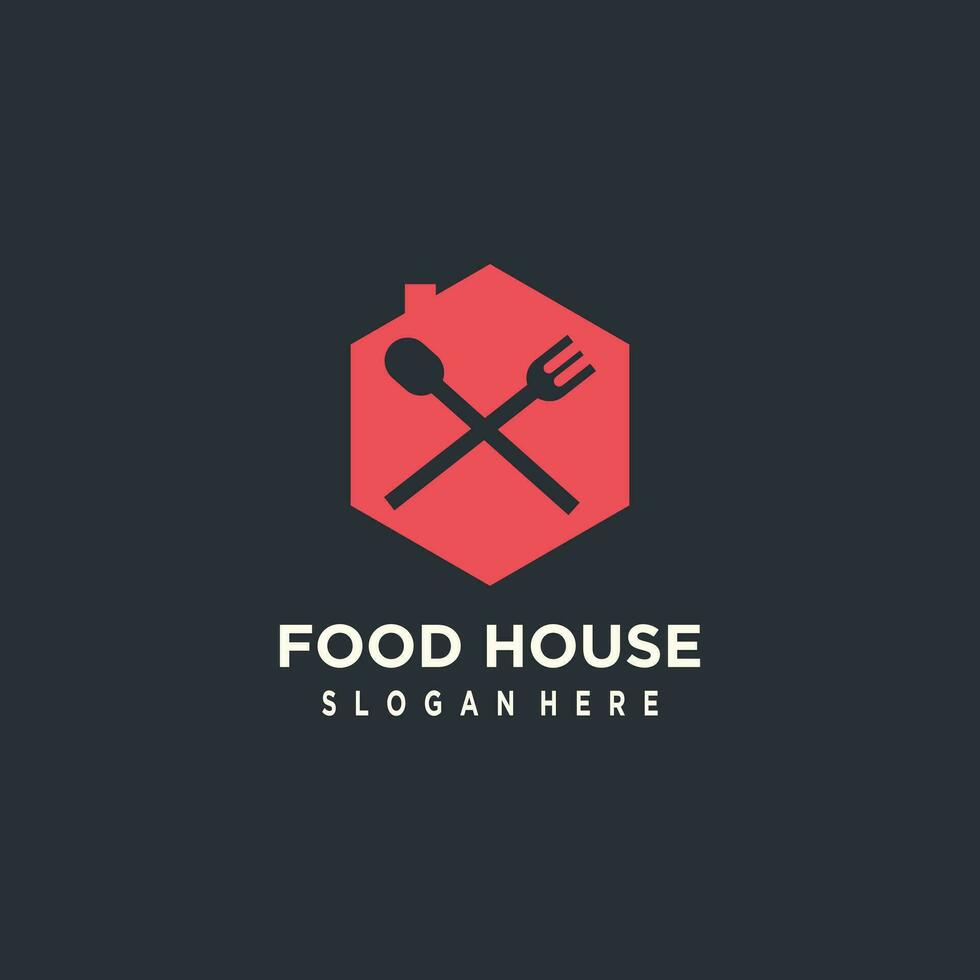 Essen Haus Logo Design mit Besteck Konzept vektor