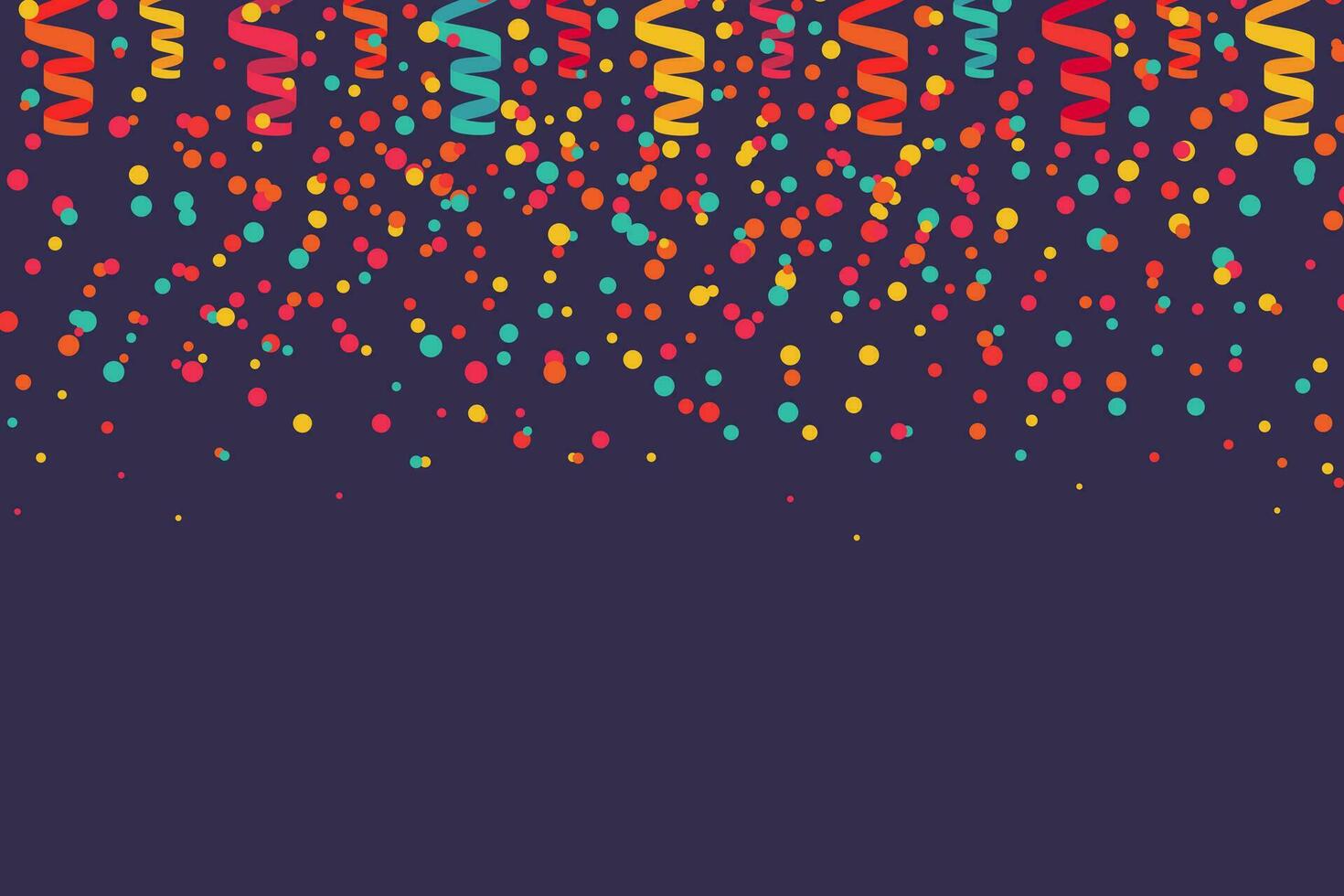 farbig Konfetti auf lila. horizontal Platzierung von Elemente. festlich Vektor Hintergrund im eben Karikatur Stil