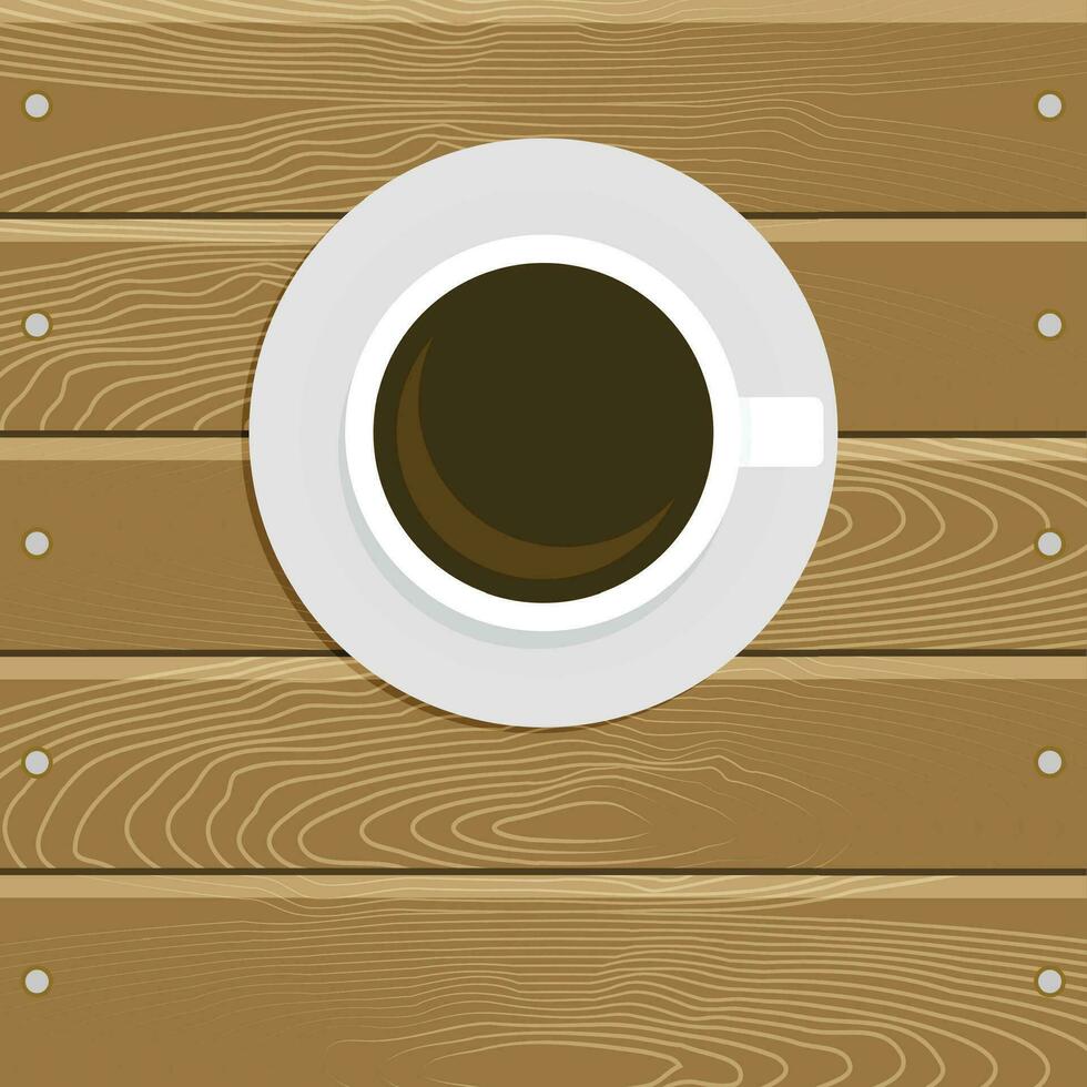 kopp av kaffe på trä- tabell. tid kaffe ha sönder affisch med plats för text. vektor illustration