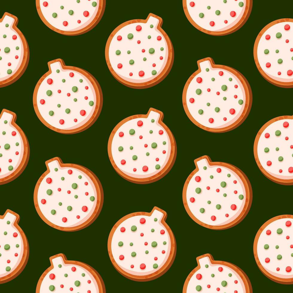 sömlös mönster med pepparkaka småkakor i form av jul boll. repetitiva ny år grannlåt skriva ut. vektor illustration.