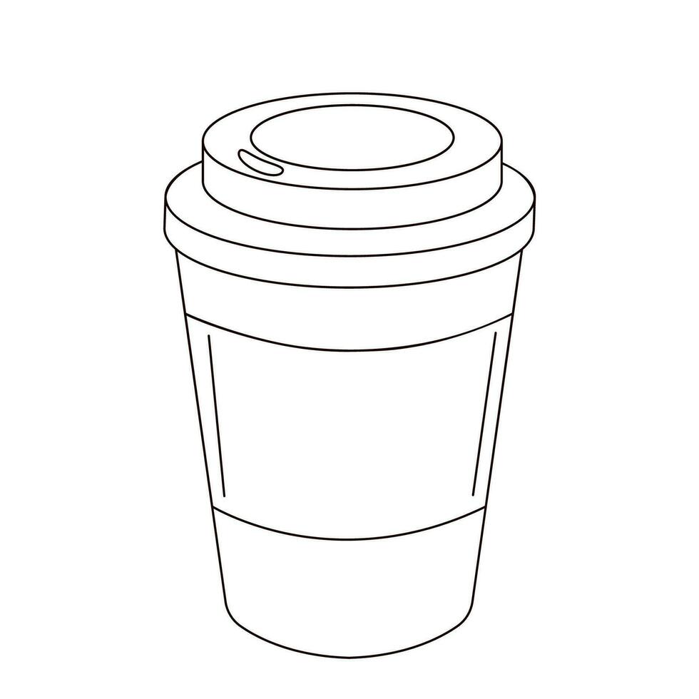 papper kaffe kopp i översikt, skiss stil. vektor illustration isolerat på en vit bakgrund.