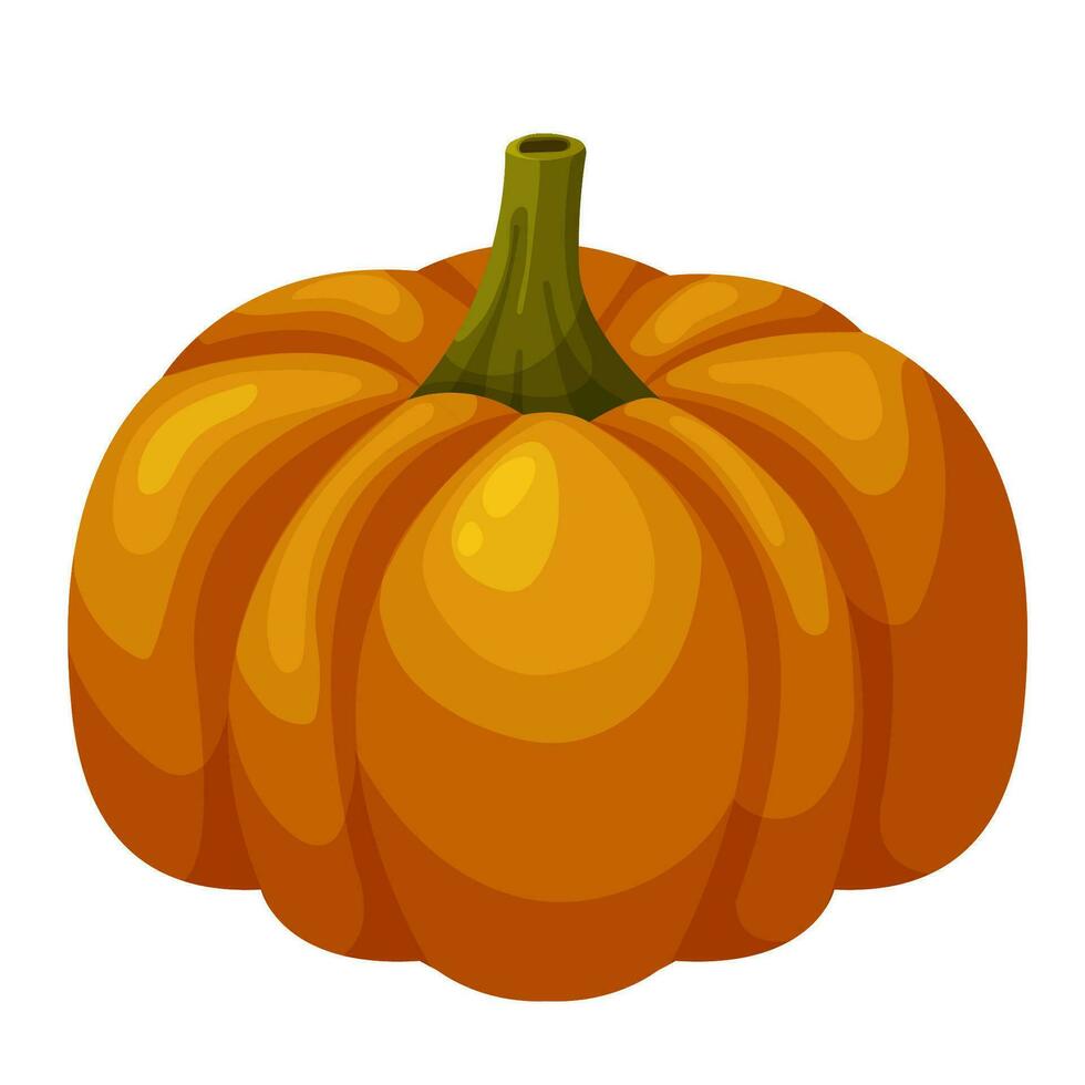 Orange Kürbis im Karikatur Stil. Halloween Kürbis. Herbst Halloween oder das Erntedankfest Kürbis, Gemüse Grafik Symbol oder drucken. Vektor Illustration isoliert auf ein Weiß Hintergrund.