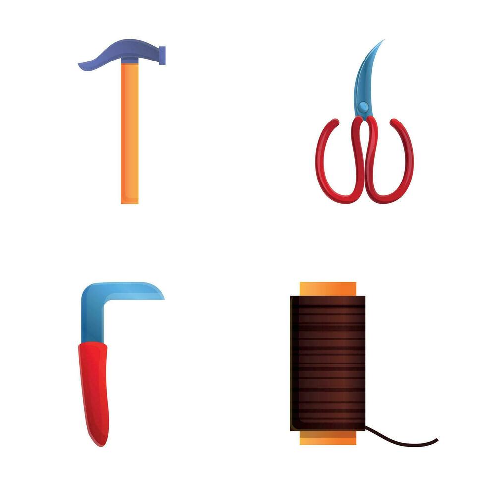 skomakare verktyg ikoner uppsättning tecknad serie vektor. Skodon sömnad och reparera vektor