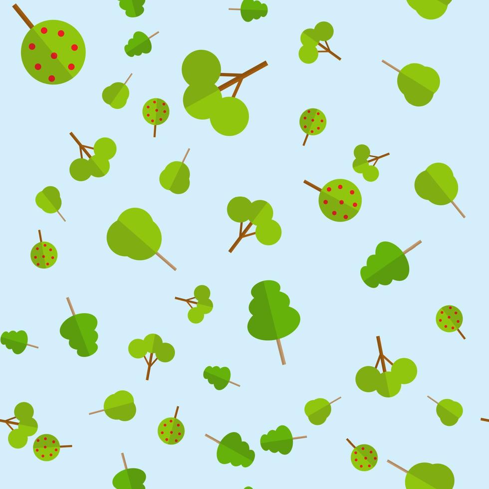 flache Naturlandschaft im Cartoon-Stil mit Bäumen und Büschen. Muster vektor