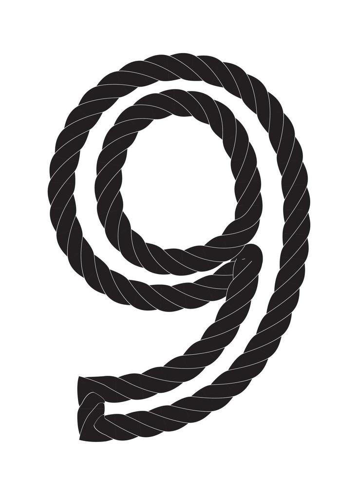 svart och vitt nummer nio gjorda av rep vektor