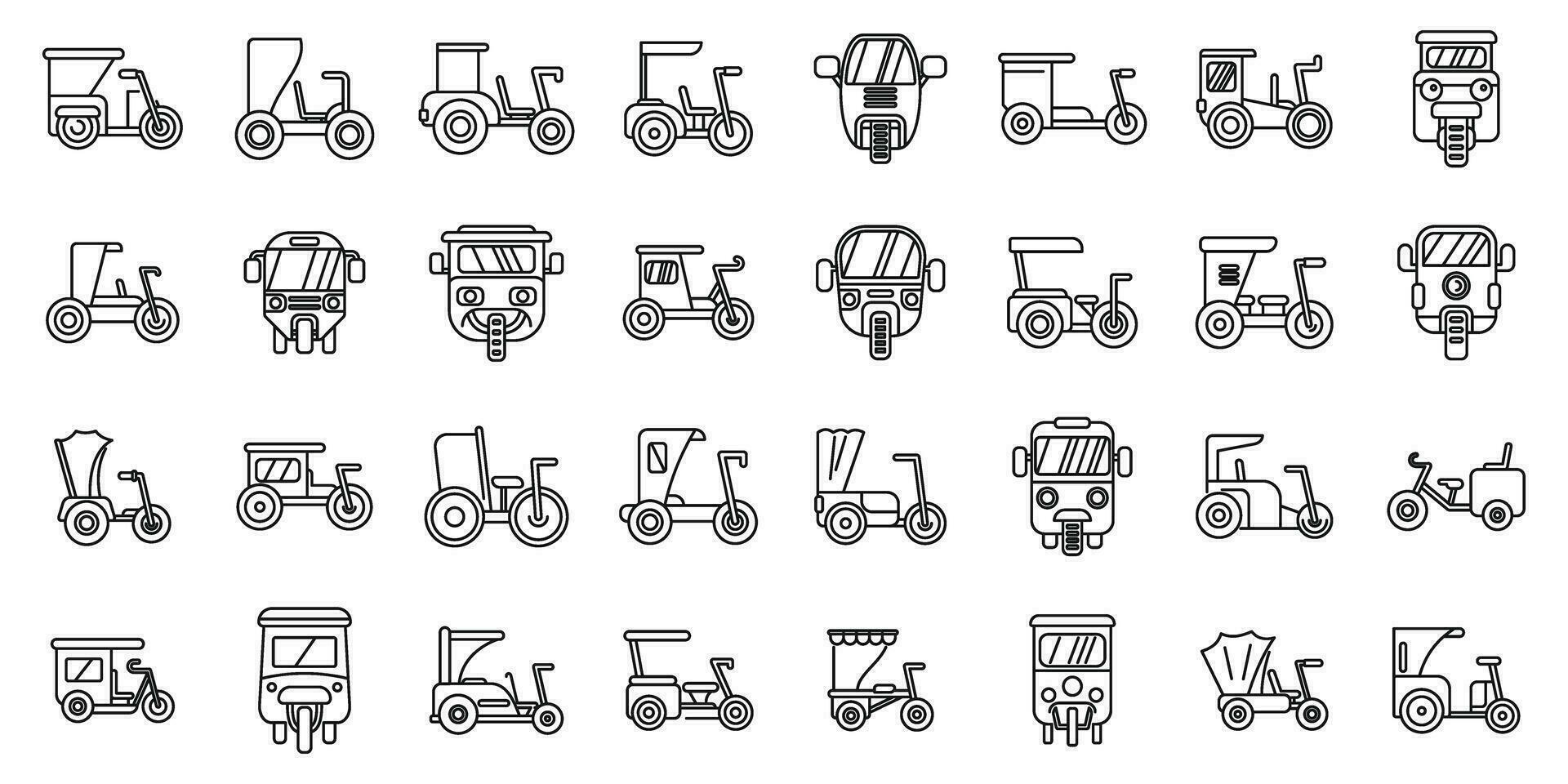 trishaw Symbole einstellen Gliederung Vektor. Fahrrad indisch Transport vektor