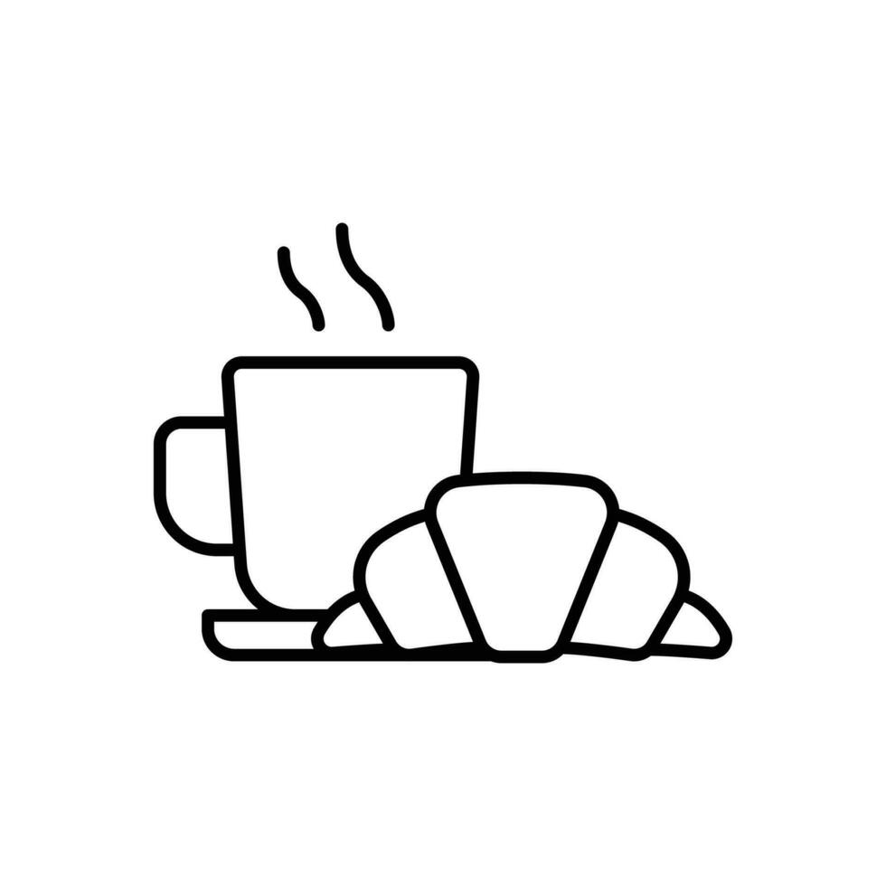 kaffe och croissant ikon. enkel översikt stil. bröd, bakverk, halvmåne, mat och dryck begrepp. tunn linje symbol. vektor illustration isolerat.