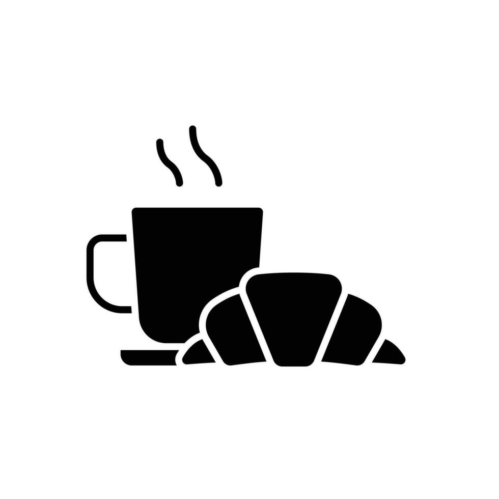 kaffe och croissant ikon. enkel fast stil. bröd, bakverk, halvmåne, mat och dryck begrepp. svart silhuett, glyf symbol. vektor illustration isolerat.