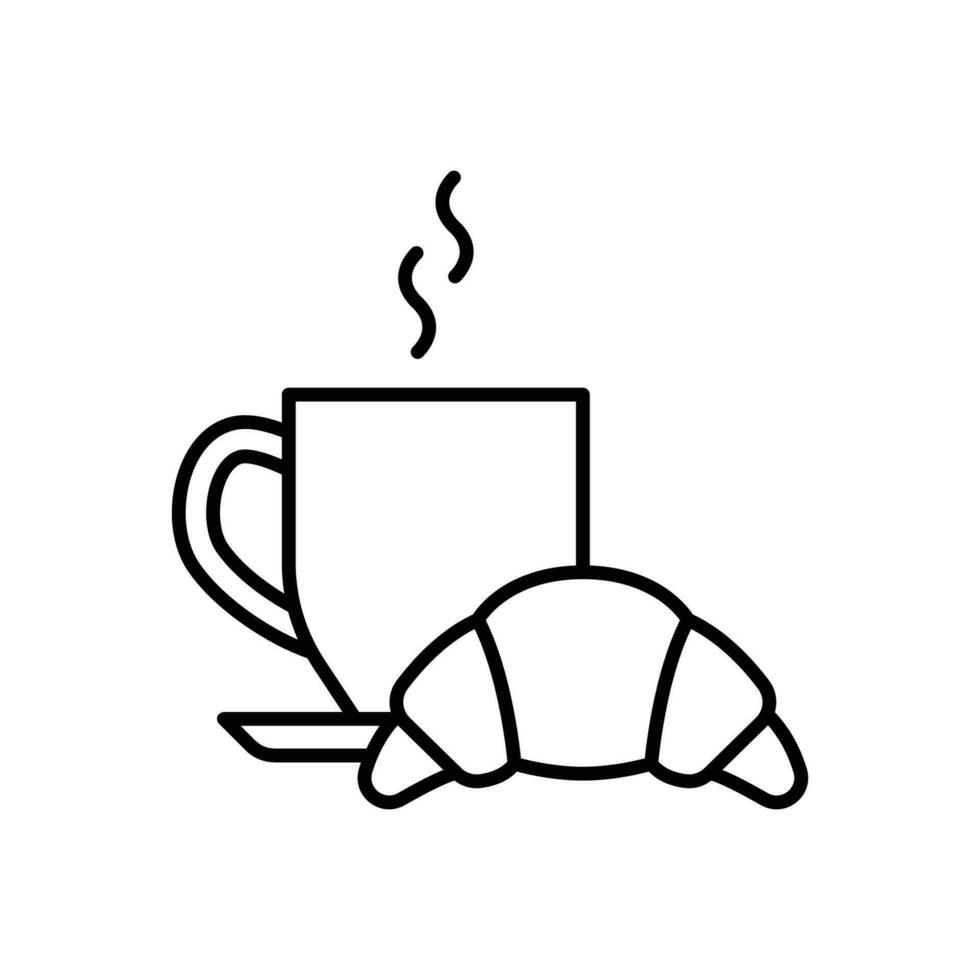 kaffe och croissant ikon. enkel översikt stil. bröd, bakverk, halvmåne, mat och dryck begrepp. tunn linje symbol. vektor illustration isolerat.