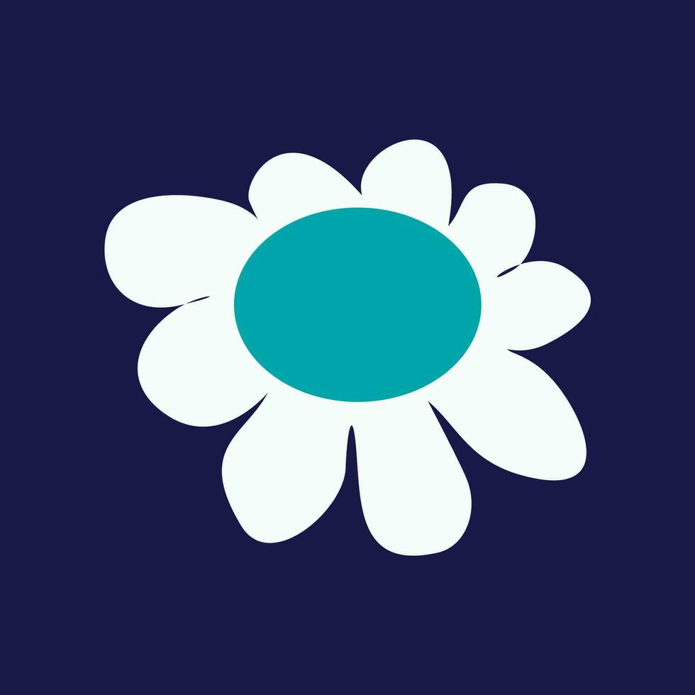 Weiß Blume mit Türkis Center, Vektor Symbol isoliert auf dunkel Hintergrund. modern eben Piktogramm. modisch einfach Vektor Symbol zum Netz Seite? ˅ Design oder Taste zu Handy, Mobiltelefon App. Logo Illustration.