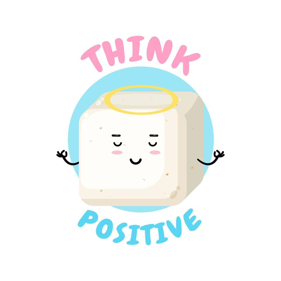 positives Denken, süßer Tofu-Charakter, der Meditation macht vektor