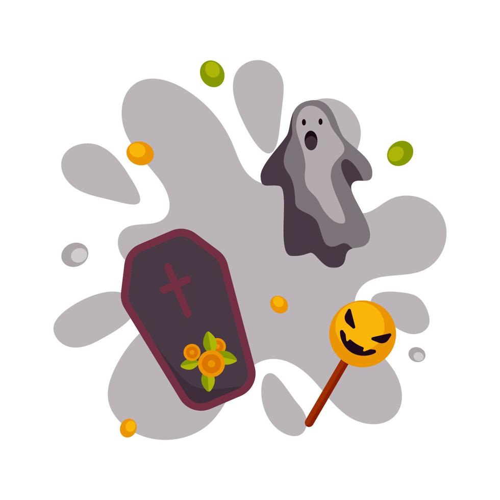 farbenfrohes Halloween-Design mit einem Sarg und einem Geist. Vektor-Illustration vektor