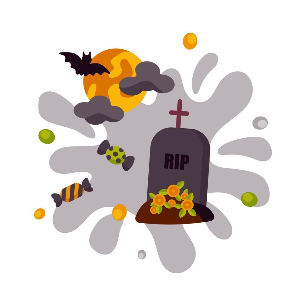 buntes Halloween-Design mit Grab, Fledermaus und Mond. Vektor-Illustration vektor