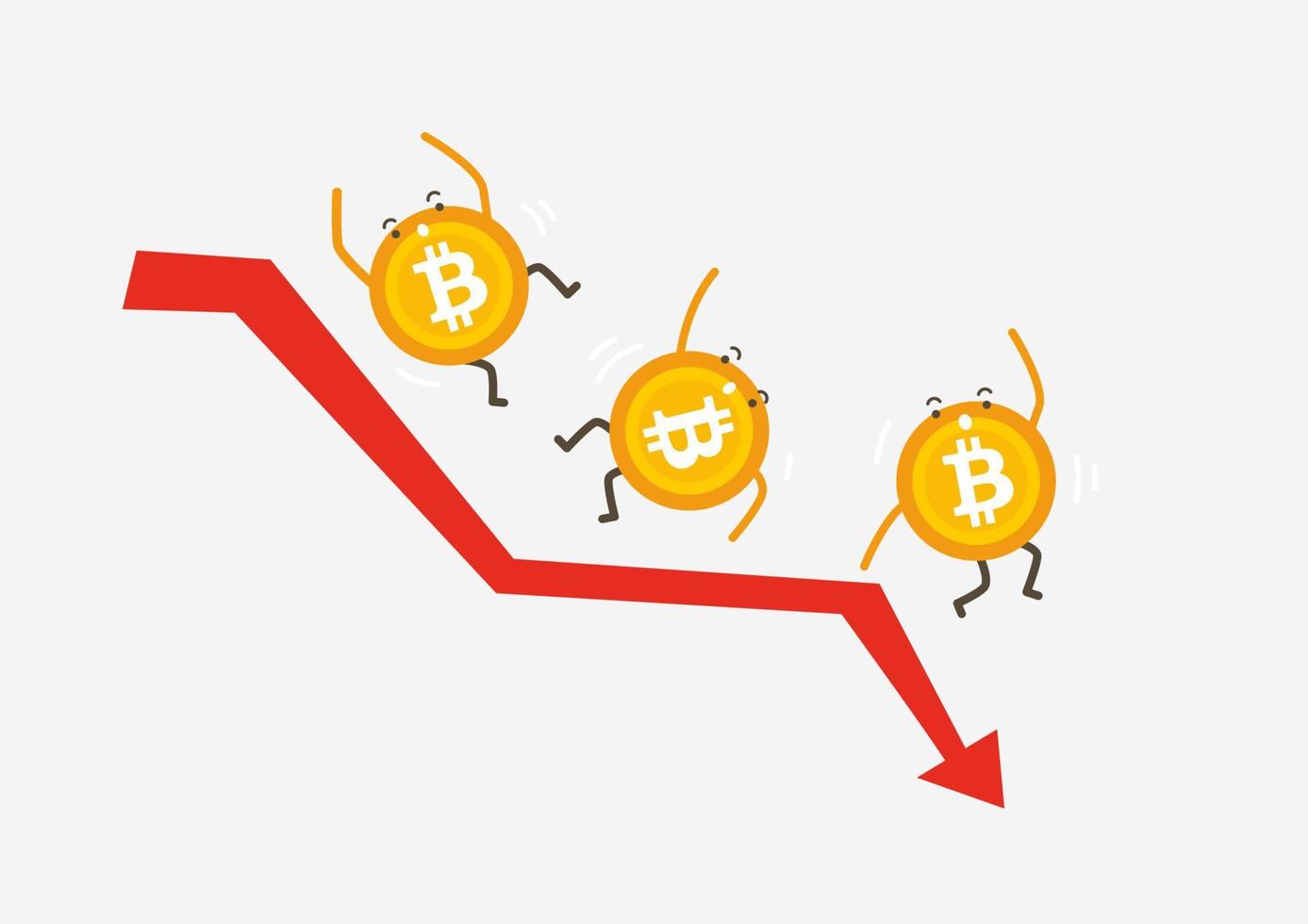 Bitcoin-Crash-Grafikvektor. Bitcoin-Preis sinkt. Preis Marktwert sinkt. Kryptowährung Cartoon-Konzept. vektor