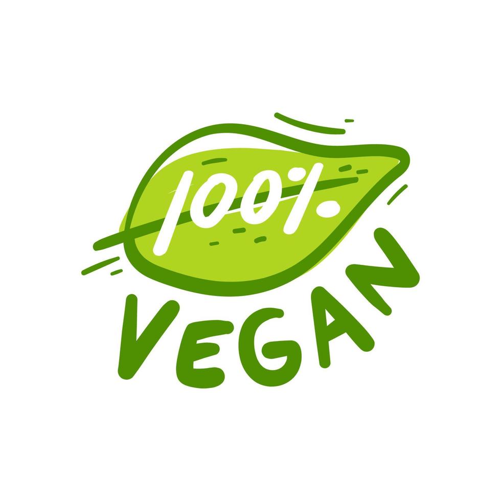 Handzeichnung 100 Prozent veganes Zeichen. Veganes Produktelement grünes Etikett. vektor