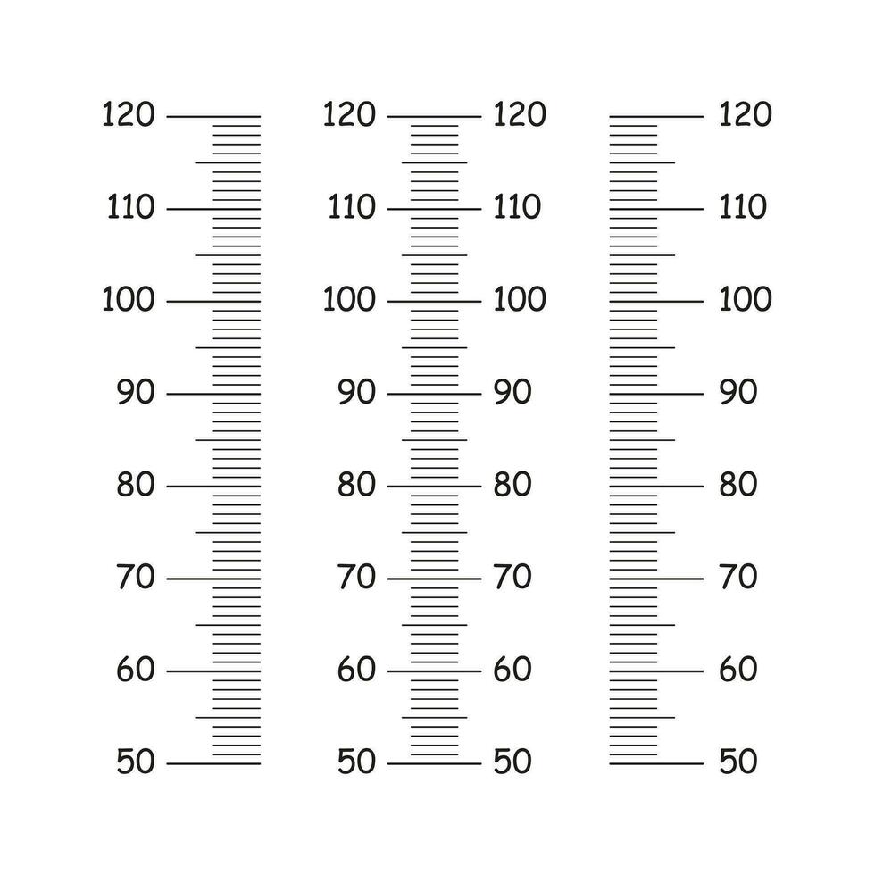 stadiometer mall för vägg tillväxt klistermärke. barn höjd Diagram från 50 till 120 centimeter. meter vägg eller tillväxt linjal. höjd mått. vektor enkel illustration.