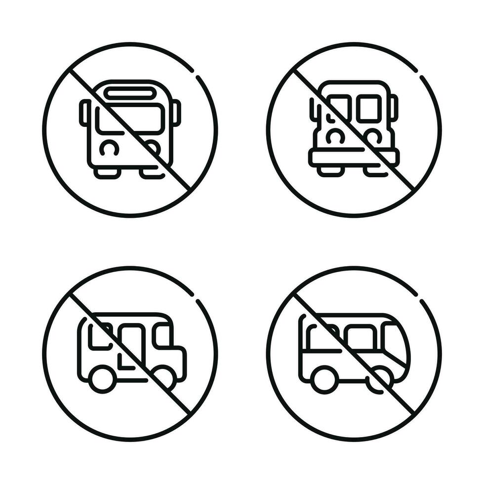 förbud buss symbol uppsättning vektor. Nej buss tecken symbol uppsättning vektor