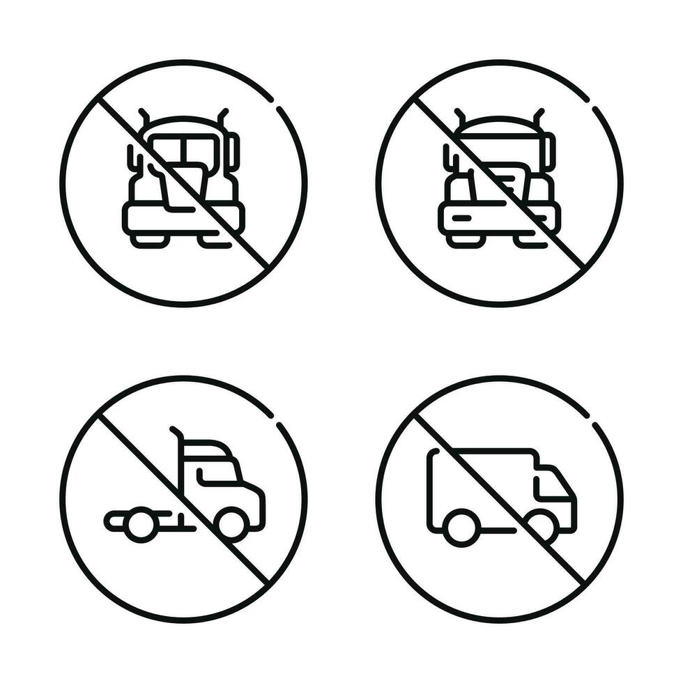 förbud lastbil symbol uppsättning vektor. Nej lastbil tecken symbol uppsättning vektor