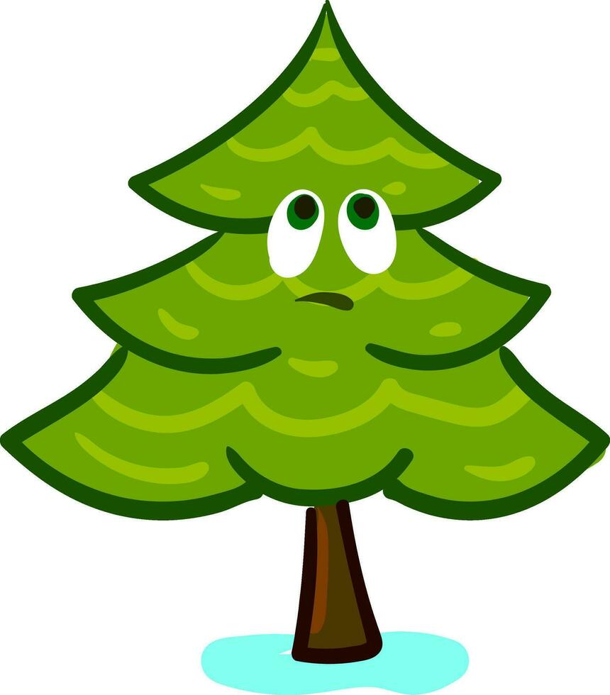 emoji av en ledsen grönfärgad gran treesad xmas träd vektor eller Färg illustration