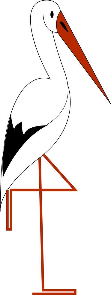en vit stork fågel med lång ljus räkningen är stående på ett fot vektor Färg teckning eller illustration