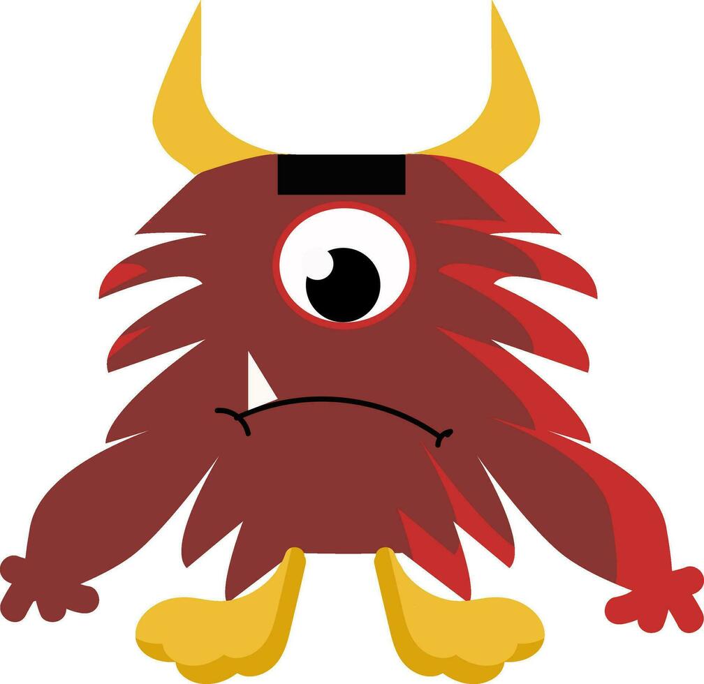 ein rot pelzig Kreatur mit Gelb Horn Beine und einer Auge ausdrücken Traurigkeit Vektor Farbe Zeichnung oder Illustration