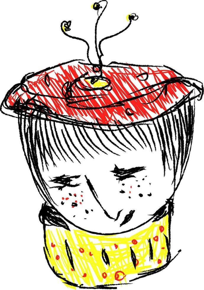 teckning av en ledsen unge med en gul scarf vektor eller Färg illustration