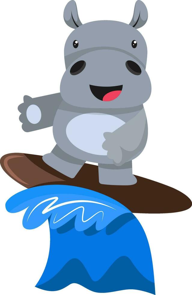 flodhäst surfing, illustration, vektor på vit bakgrund.